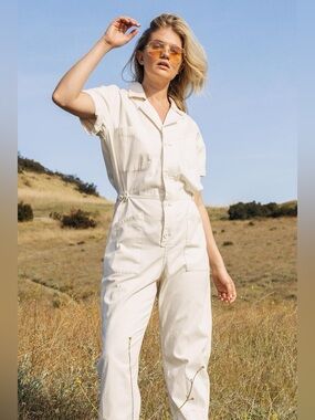Pistola Grover Antique White Denim Utility Jumpsuit, Large